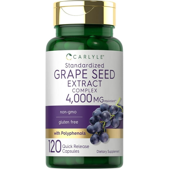 Grape Seed Extract 4,000mg | 120 Capsules | Standardized Extract Complex with Polyphenols | by Carlyle
