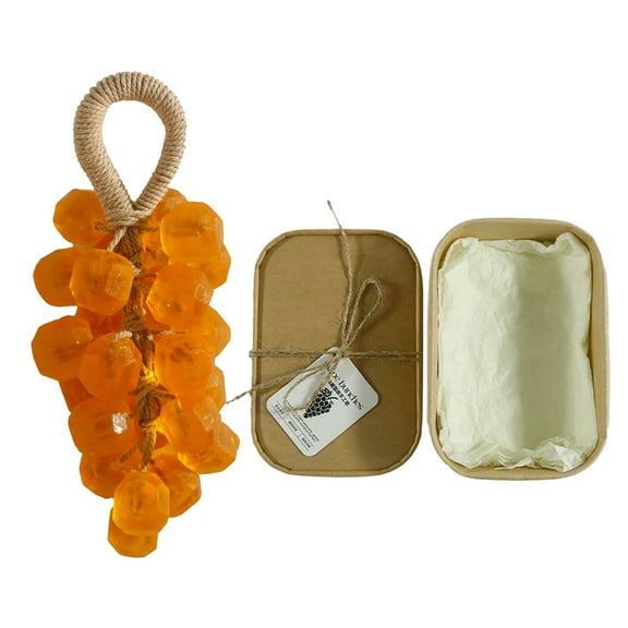 Grape Soap, Grape Shaped Soap, Handcrafted Grapes Soap on a Ropes With Gift Box, Cold-Process Soaps for Hand Washing, Air Freshening, or Home Hanging Decoration For Bathroom Kitchen(Orange,7.1x2.5")