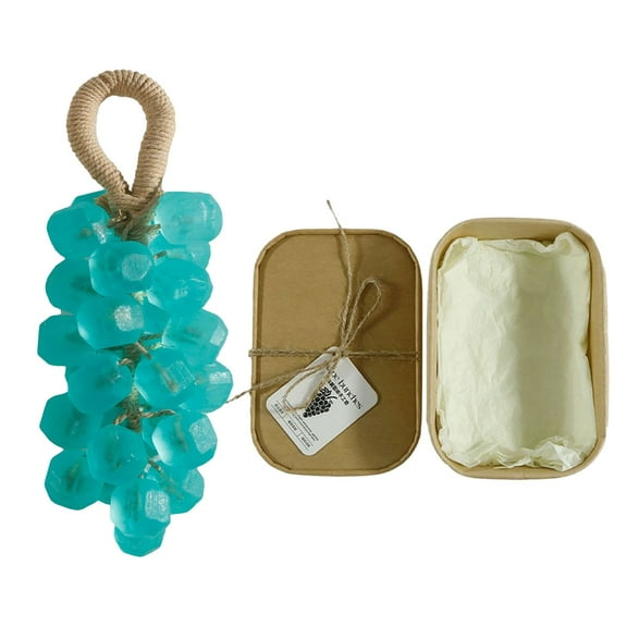 Grape Soap, Grape Shaped Soap, Handcrafted Grapes Soap on a Ropes With Gift Box, Cold-Process Soaps for Hand Washing, Air Freshening, or Home Hanging Decoration For Bathroom Kitchen(Blue,7.1x2.5")