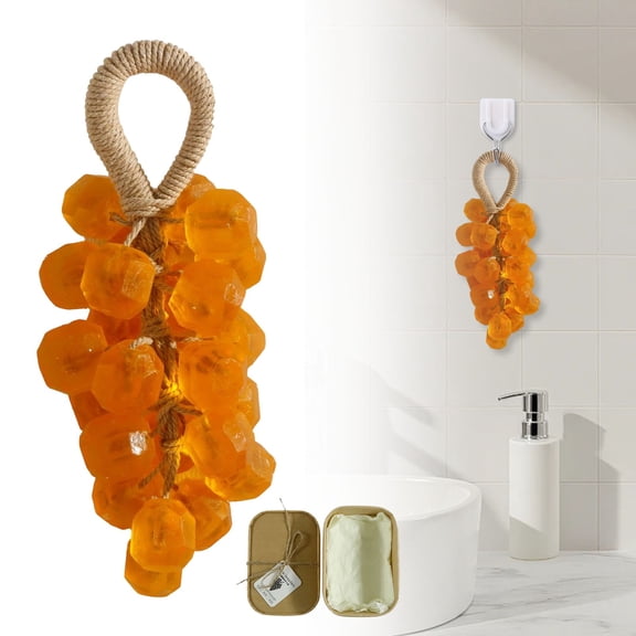 Grape Soap, Handcrafted Grapes Soap on a Ropes, Grape Shaped Soap, Cold-Process Soaps for Hand Washing, Air Freshening, or Decoration Makeup Organizers(Orange - Marigold Fragrance)