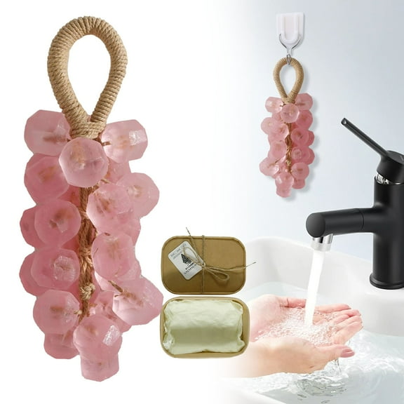 Grape Soap On A Rope Handmade Grapes Cluster Shaped Soap for Shower Body Cleansing Decorative Hanging Soap for Bathroom Kitchen