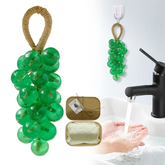 Grape Soap On A Rope Handmade Grapes Cluster Shaped Soap for Shower Body Cleansing Decorative Hanging Soap for Bathroom Kitchen