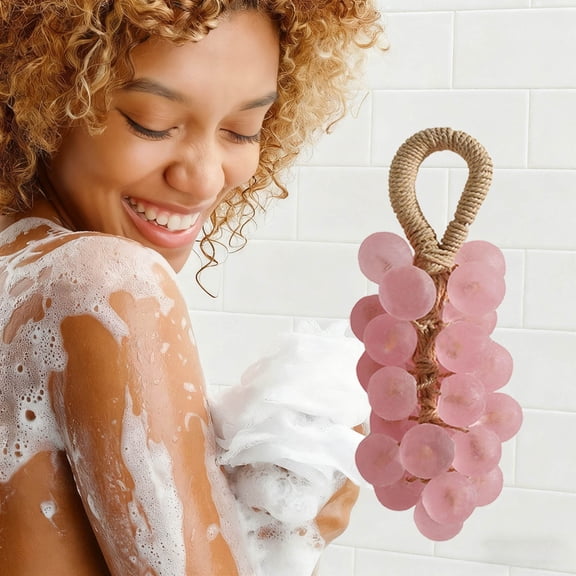 Grape Soap On A Rope, Personalized Handmade Crystal Grape Soap Gentle Cleansing Soap, Grape Soaps on a Rope for Women Men, Unique Decorative Grape Shaped Soap for Bathroom Home PINK