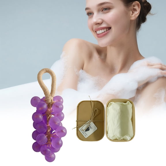 Grape Soap On A Rope, Personalized Handmade Crystal Grape Soap Gentle Cleansing Soap, Grape Soaps on a Rope for Women Men, Unique Decorative Grape Shaped Soap for Bathroom Home [Box] PURPLE