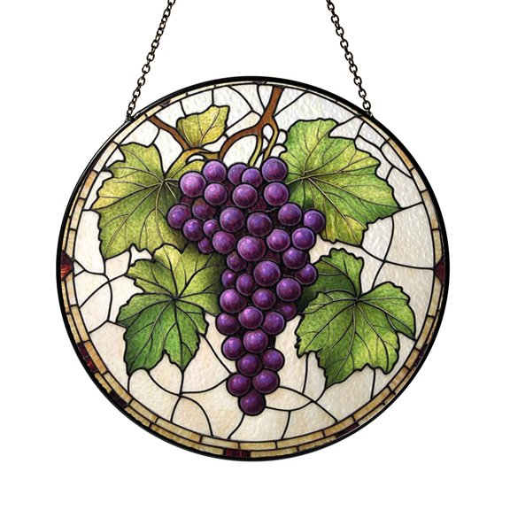 Grape Stained Glass Suncatcher, Purple Vineyard Window Decor, Vintage Kitchen Art Gift for Wine Lovers