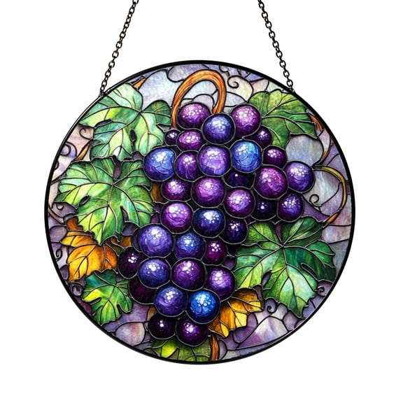 Grape Stained Glass Window Suncatcher, Purple Cluster Vineyard Inspired Decor, Kitchen Art Accent, Perfect Gift for Wine Lovers and Mom