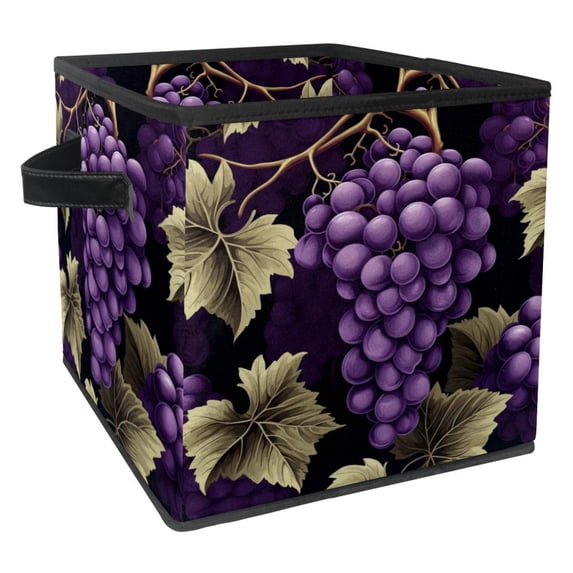 Grape Toy Storage Baskets, Foldable with Handle, 10.8"x10.5"x10.6", Large Capacity - Storage Bins for Clothes