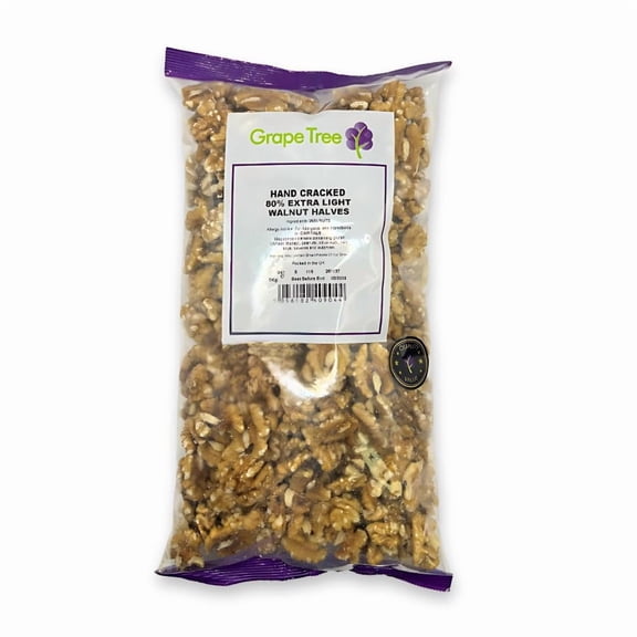 Grape Tree Hand Cracked 80% Extra Light Walnut Halves (1KG). Premium Walnuts Halves for Snacking, Smoothies, Baking & Cooking. Keto & Vegan-Friendly Sliced Nuts, Rich in Protein, Vitamins & Fibre