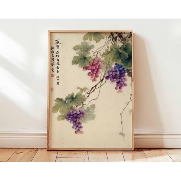 Grape Vine Japanese Fruit Wall Art Print, Unframed Paper Poster 24x36in