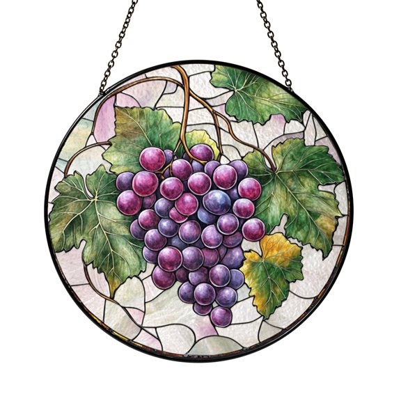 Grape Vineyard Fruit Stained Glass Style Window Suncatcher, Kitchen Window Hanging Decor Ornament