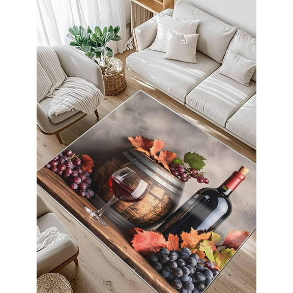 Grape Wine Area Rug for Bedroom 4x6 Ft Barrel Maple Leaf Vintage Country Super Soft fuzzy Throw Rug Non-Slip Fluffy Plush Indoor Floor Carpet for Living Room Nursery Home Decor