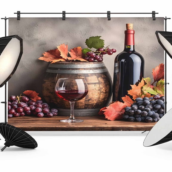 Grape Wine Backdrop for Photography, Barrel Maple Leaf Vintage Country Photo Backdrop Portrait Background Party Banner Photo Backgrounds for Studio Booth Props, 7x5ft
