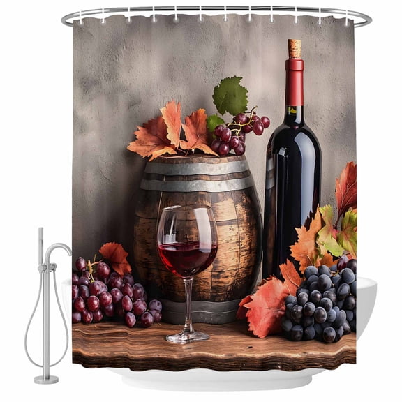 Grape Wine Bathroom Shower Curtains with Hooks, Barrel Maple Leaf Waterproof Fabric Washable Shower Curtain for Home Hotel Bathtub Decor 72x84 Inch