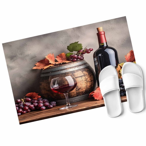 Grape Wine Door Mat Barrel Maple Leaf Non Slip Absorbent Entrance Mat Washable Low Profile Indoor Doormat for Front Door Entryway Entry 16"x24"