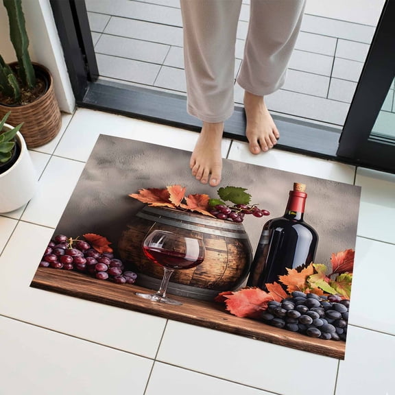 Grape Wine Indoor Door Mat 16x24 Inch Barrel Maple Leaf Vintage Country Front Door Mat Non Slip Washable Entryway Rug Low Profile Dirt Trapper Doormat for Bathroom Kitchen Bedroom