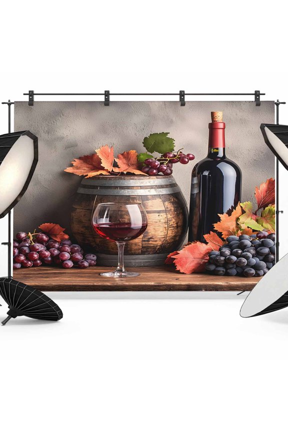 Grape Wine Photography Backdrop 7x5FT, Barrel Maple Leaf Photo Backdrops, Background for Photography Studio Photo Studio Background, Back Drop for Photoshoot