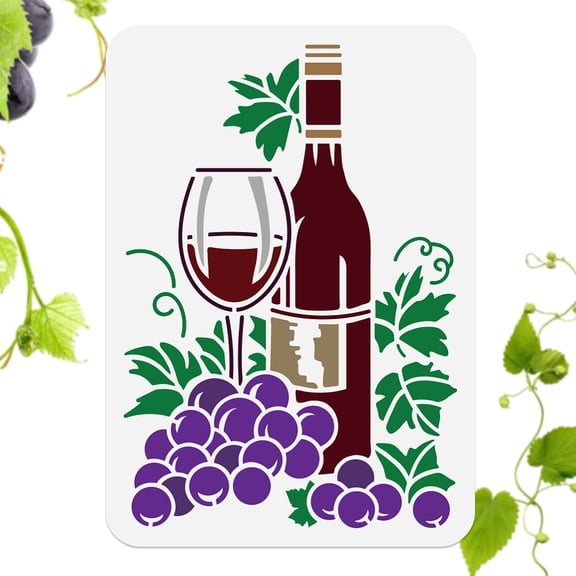 Grape Wine Stencil Painting 11.69"x8.27" Reusable Wine Glass Stencil Drawing Template DIY Craft Paint Template