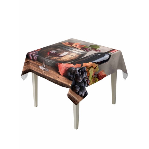 Grape Wine Table Cloth 54x54 Inch Square, Barrel Maple Leaf Vintage Country Waterproof Tablecloth Washable Table Cover for Party Picnic Dinner Decor