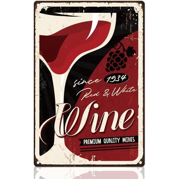 Grape Wine Tin Sign Retro Metal Wall Decor 8" x 12" Vintage Red and White Wine Wall Art Poster for Home Cafes Outdoor Garage Bar Living Room Bathroom Man Cave Decor Gift