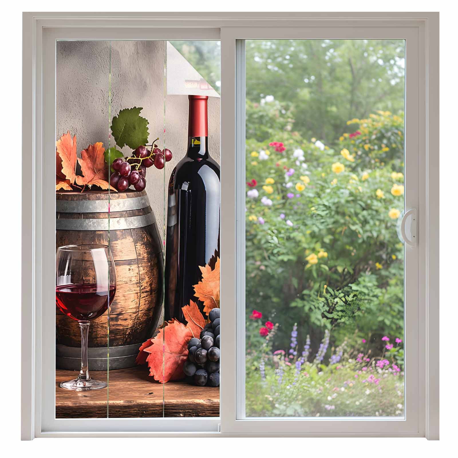 Grape Wine Window Privacy Film Barrel Maple Leaf Vintage Country ...