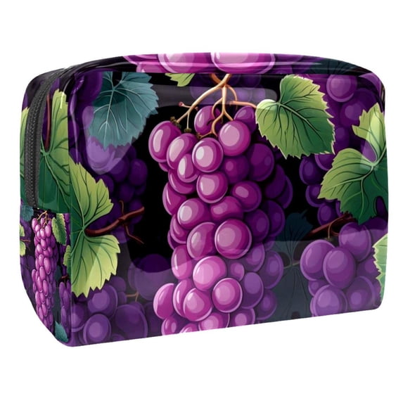 GrapePVC Cosmetic Storage Bag with Zipper, Printed Design for Ladies and Girls Travel - Zipper Pouch, Travel Bag, Small Molle Pouch, Cotton Makeup Bag Large Travel Cosmetic Bag Quilted Cosmetic