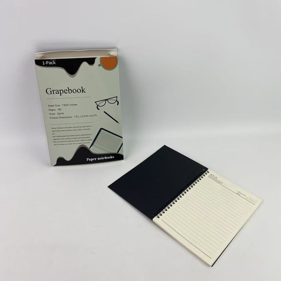 Grapebook Paper notebooks,Lined Notebook- A5, 100 Pages, 7mm College Ruled Journal, Perforated Pages & Wire-Bound to Lay Flat, Black