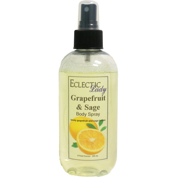 Grapefruit And Sage Body Spray, Eclectic Lady, Hydrating Mist, Unisex (Double Strength), 8 oz