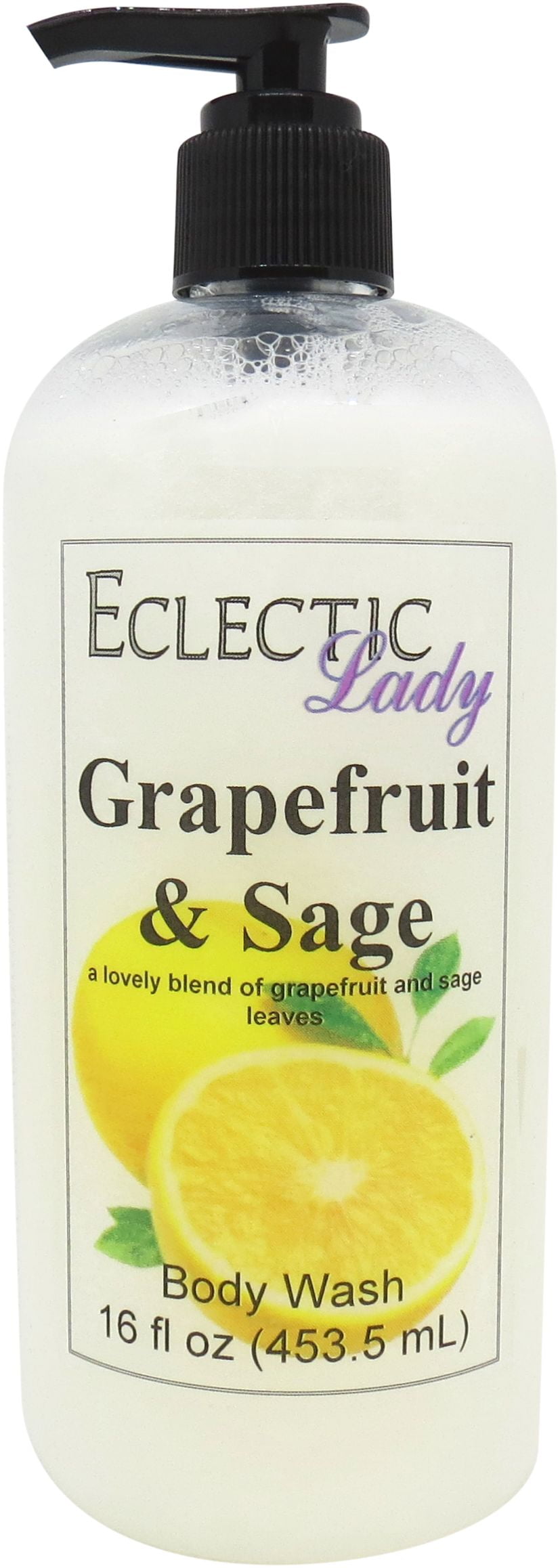 Grapefruit And Sage Body Wash by Eclectic Lady, Liquid Shower Gel for Women and Men, 16 Ounces