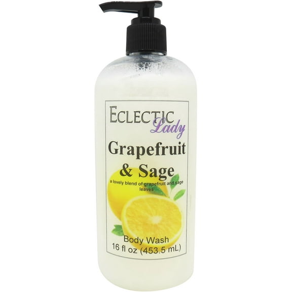 Grapefruit And Sage Body Wash by Eclectic Lady, Liquid Shower Gel for Women and Men, 16 Ounces