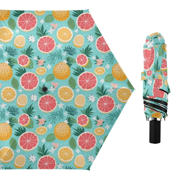 Grapefruit Berry Orange Compact Sun Umbrella Windproof Travel Umbrellas for Rain Strong Portable UV Protection