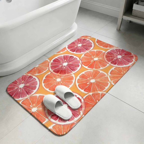 Grapefruit Citrus Bathroom Rugs Non Slip Washable Bath Mat Absorbent Low Pile Front Door Mat Summer Red Orange Fruits Indoor Doormat for Kitchen Entryway Shower Decor Accessories 15.7"x23.6"