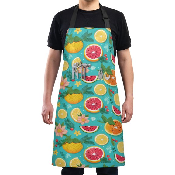 Grapefruit Lemon Watermelon Berry Kitchen Apron with 2 Pockets Adjustable waterproof Cooking Aprons for Women Men Chef