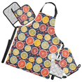 thumbnail image 1 of Grapefruit Orange Lemon Berry 5 Pcs Kitchen Set Heat Resistant Oven Mitts and Non-Slip Pot Holders with Adjustable Cooking Apron, 1 of 6