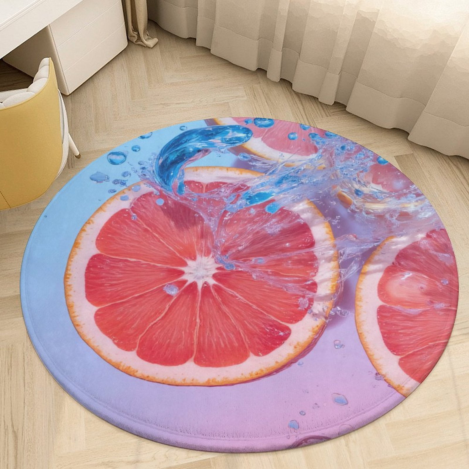 Grapefruit Slices in Water Splash Round Area Rugs for Bedroom Living ...