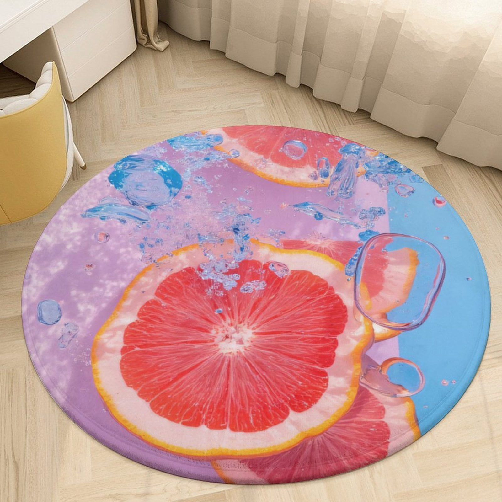 Grapefruit Slices in Water Splash Round Area Rugs for Bedroom Living ...