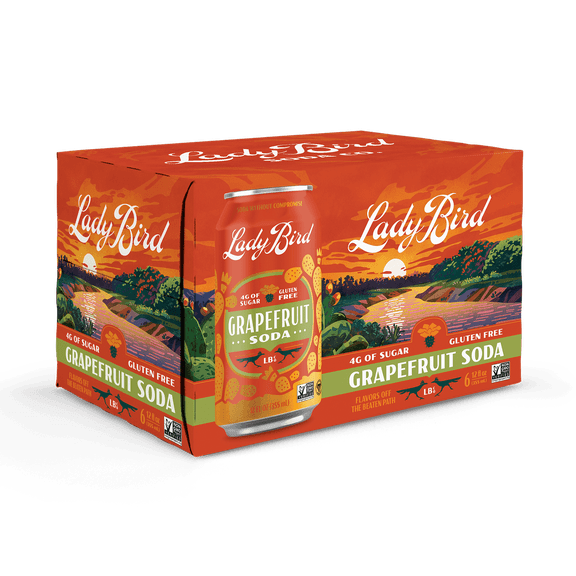 Lady Bird Grapefruit Soda 6 pack - Vegan, Gluten-Free, Non-GMO Certified