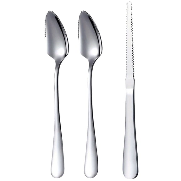 Grapefruit Spoons Serrated Edge Knife 3 Piece Set, Stainless Steel Utensil Tool Dessert Spoon for Citrus Lemon Kiwi Salads Melon Lime Pitaya Apple Fruit Puree Silver, Kitchen Accessories