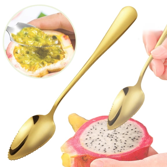 Grapefruit Spoons,Stainless Steel Grapefruit Spoon Utensil,Serrated Edge & Thick Gauge Handle Spoons,Heavy-Duty Kitchen Tool with Non-stick Plating for Kiwi,Dessert, Apple,Citrus Fruit (Gold)