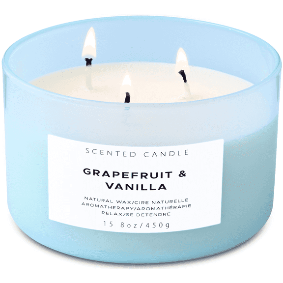 Grapefruit Vanilla 3-Wick Soy Candle Fresh Floral Aromatherapy Candle in Gift Box | Large 15.8 oz Clean Burning Candle for Relaxation