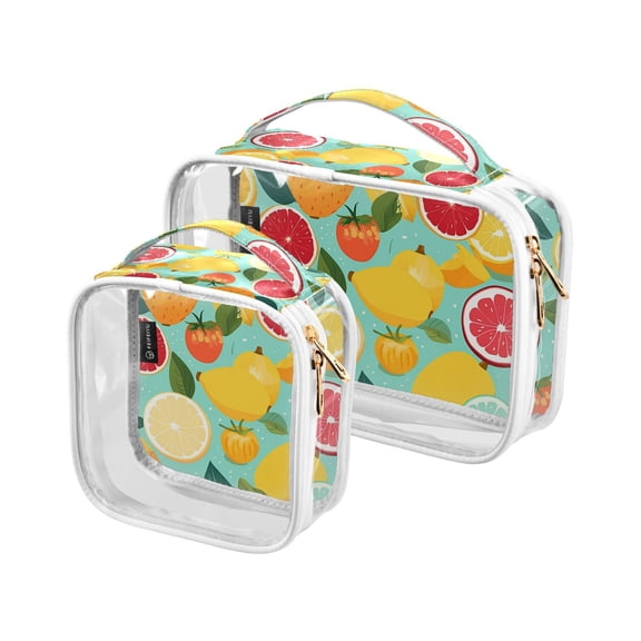 Grapefruits Pears Lemons Clear Cosmetic Bags with Handles PVC Toiletry Bags Zipper Waterproof Portable for Traveling 2 Pcs