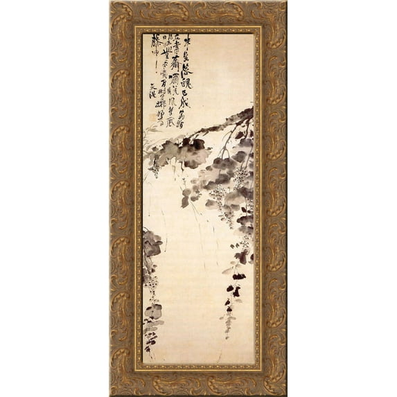 Grapes 24x12 Gold Ornate Wood Framed Canvas Art by Xu Wei