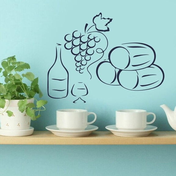 Grapes A Bottle Of Wine Wall Decals Home Kitchen Decor Interior Design Vinyl Decal Sticker Art Mural 57x44cm