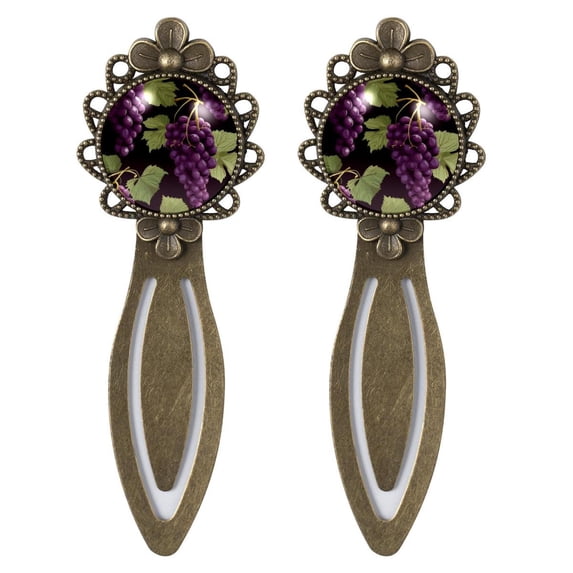 Grapes Book Accessories: Vintage Copper-Colored Lace Bookmarks - Set of 2 Stainless Steel Book Marks - Gifts for Book Lovers and Readers