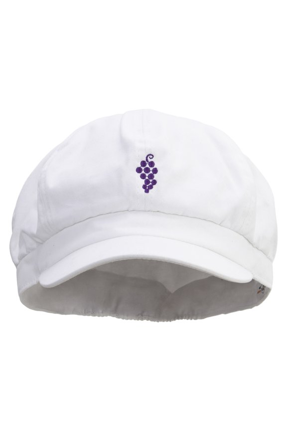 Grapes Embroidered Cotton Elastic Big Size Newsboy Cap - White XL-2XL