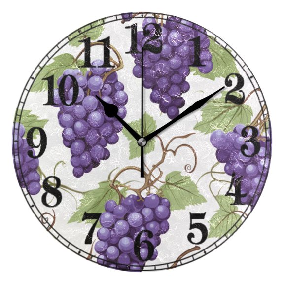 Grapes Fruit 10" Silent Wall Clock Non-Ticking Battery Clocks