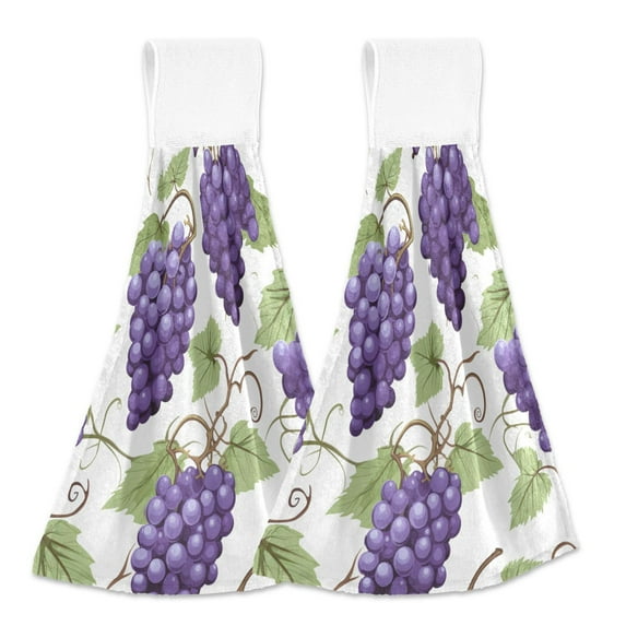 Grapes Fruit 2pcs Bathroom Hanging Towels Velcro Soft Hand Towel Absorbent Tie Towels for Kitchen Toilet Tea Bar Washcloth