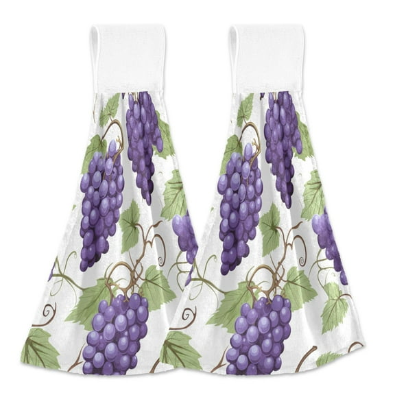 Grapes Fruit 2pcs Bathroom Hanging Towels Velcro Soft Hand Towel Absorbent Tie Towels for Kitchen Toilet Tea Bar Washcloth