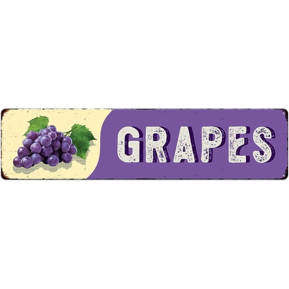 Grapes Fruit Metal Sign Vintage Retro Tin Signs Art Poster Aluminum Sign Home Wall Decor for Farmhouse Country Kitchen Fruit Shop Garden Pub Club Cafe Outdoor Hanging Plaque 4"x16"
