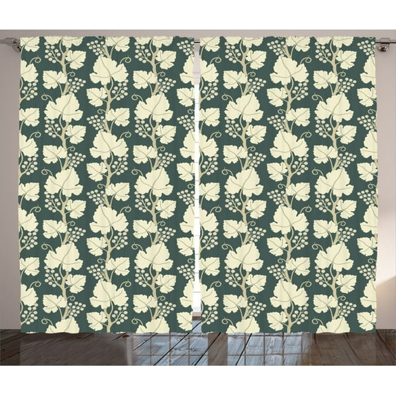 Ambesonne Grape Curtains 2 Panel Set, Floral Farming Pattern, 108" x 90", Green Beige