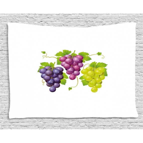 Grapes Home Decor Tapestry, Three Cluster of Ivy Burgundy Region Blending Fresh Picture Artwork, Wall Hanging for Bedroom Living Room Dorm Decor, 60W X 40L Inches, Purple Green, by Ambesonne
